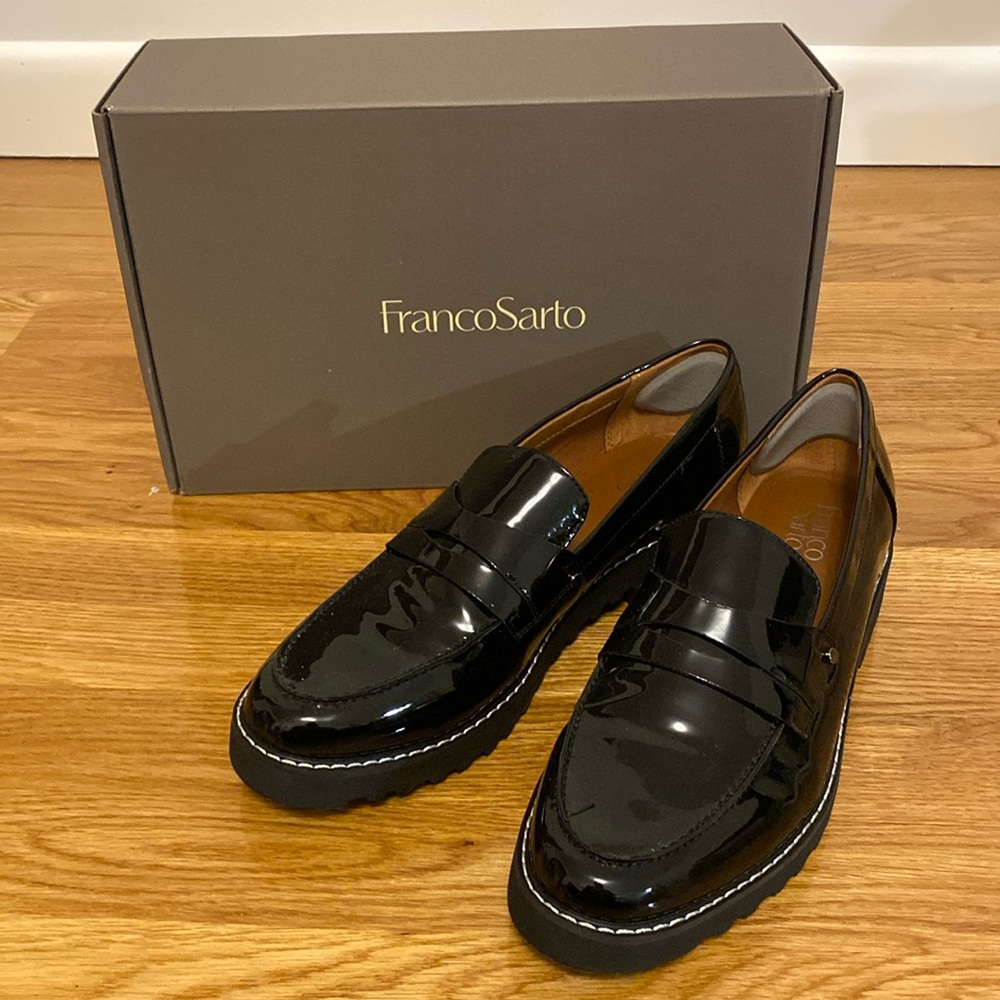 Franco Sarto Black Patent Leather Loafers
